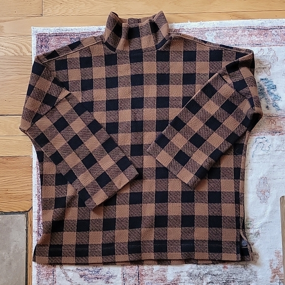 Madewell Tops - Madewell Drop Shoulder Mockneck Top in Buffalo Plaid
